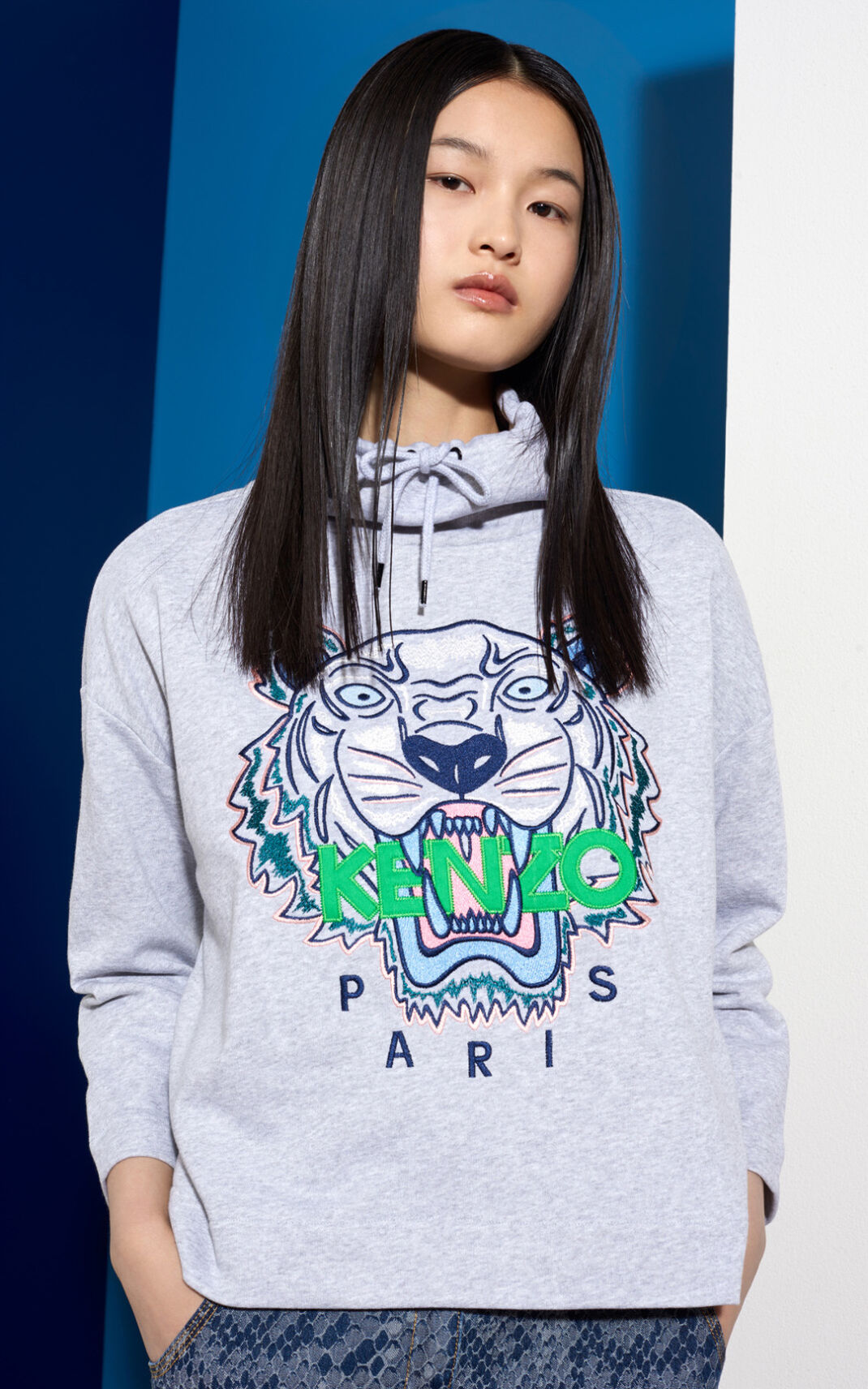 Kenzo Funnel Neck Tiger Sweatshirt Dame - Grå DK-808950